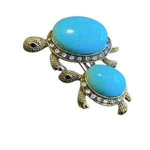 Vintage-Style Gold Tone Double Sea Turtle Brooch